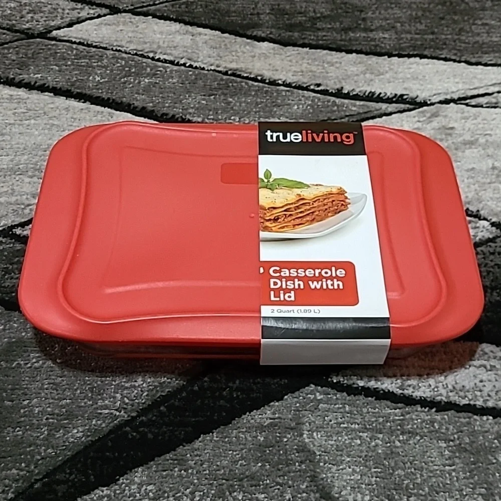 CASSEROLE DISH WITH RED LID 2 QUART TRUELIVING